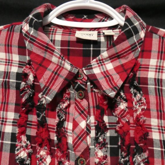 ESPRIT, medium, plaid ruffle shirt, full button front - Picture 4 of 16